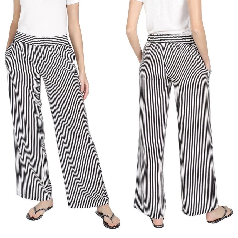 Marie France Van Damme Black / White Stripe Silk Crepe de Chine Flare Pants Sz 0